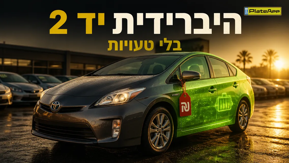 מכונית היברידית יד שנייה עם אייקון סוללה ומחיר תלוי, מסמלת הזדמנות מול סיכון