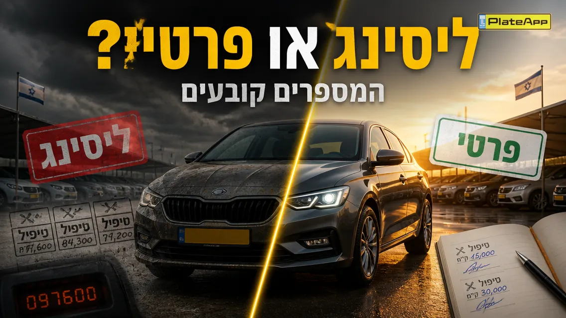 מכונית משומשת אחת מחולקת ויזואלית לליסינג מול פרטי עם מונה ק"מ שונה
