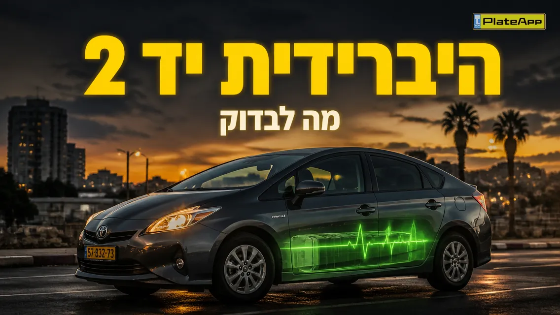 מכונית היברידית יד שנייה בעיר, עם הדמיית סוללה זוהרת כרמז לבדיקה לפני קנייה