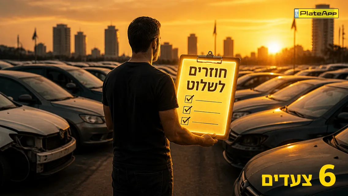 קונה רכב עומד מול מגרש, מחזיק צ'ק-ליסט ברור שמסמל שליטה בבחירה