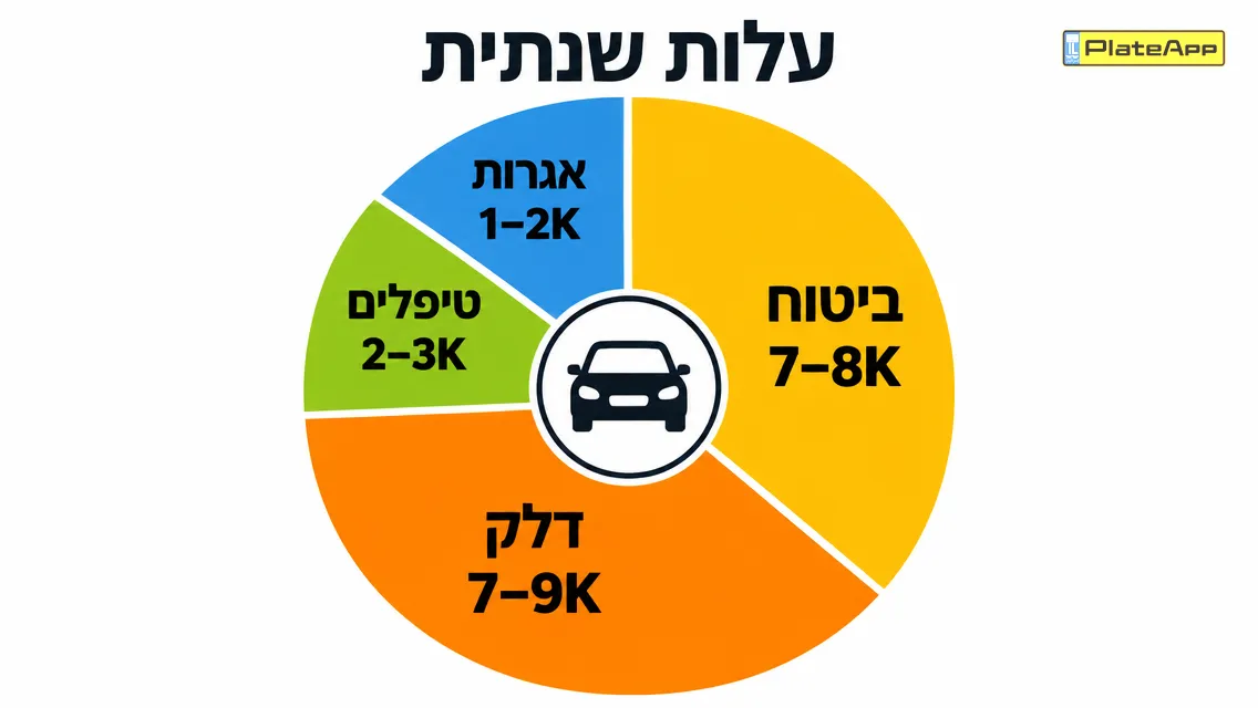 עוגת עלויות שנתיות של רכב ראשון: ביטוח, דלק, טיפולים ואגרות