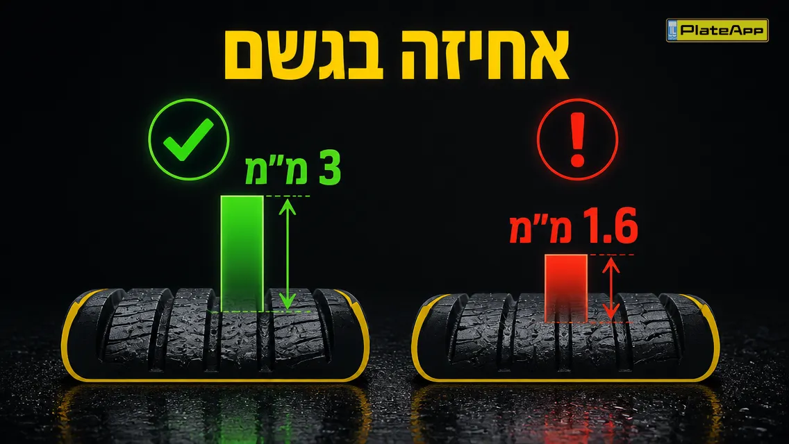 אינפוגרפיקה: השוואת עומק חריצים 3 מ״מ לעומת 1.6 מ״מ והקשר לאחיזה בגשם