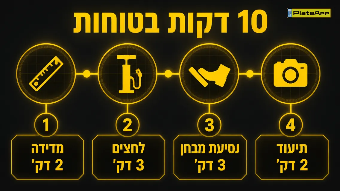 אינפוגרפיקה: ציר זמן של צ'ק-ליסט 10 דקות לבדיקת צמיגים ובלמים